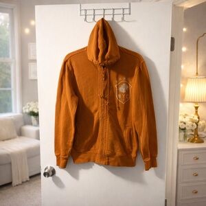 ✨ Express NYC Logo Full Zip Hoodie – Burnt Orange Cotton Blend Sweatshirt Size M